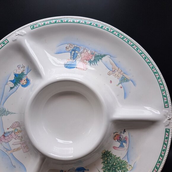 Precious Moments Christmas Chip & Dip Tray 14.25" Ceramic 1997 Vintage - Picture 5 of 16
